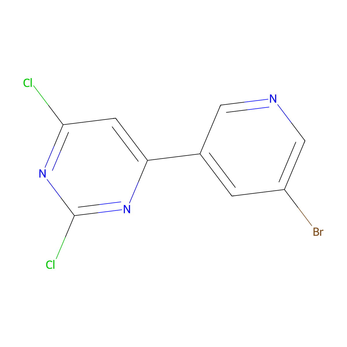 4-(5-Bromopyridin-3-yl)-2,6-dichloropyrimidine molecular structure, CAS 2024646-57-7