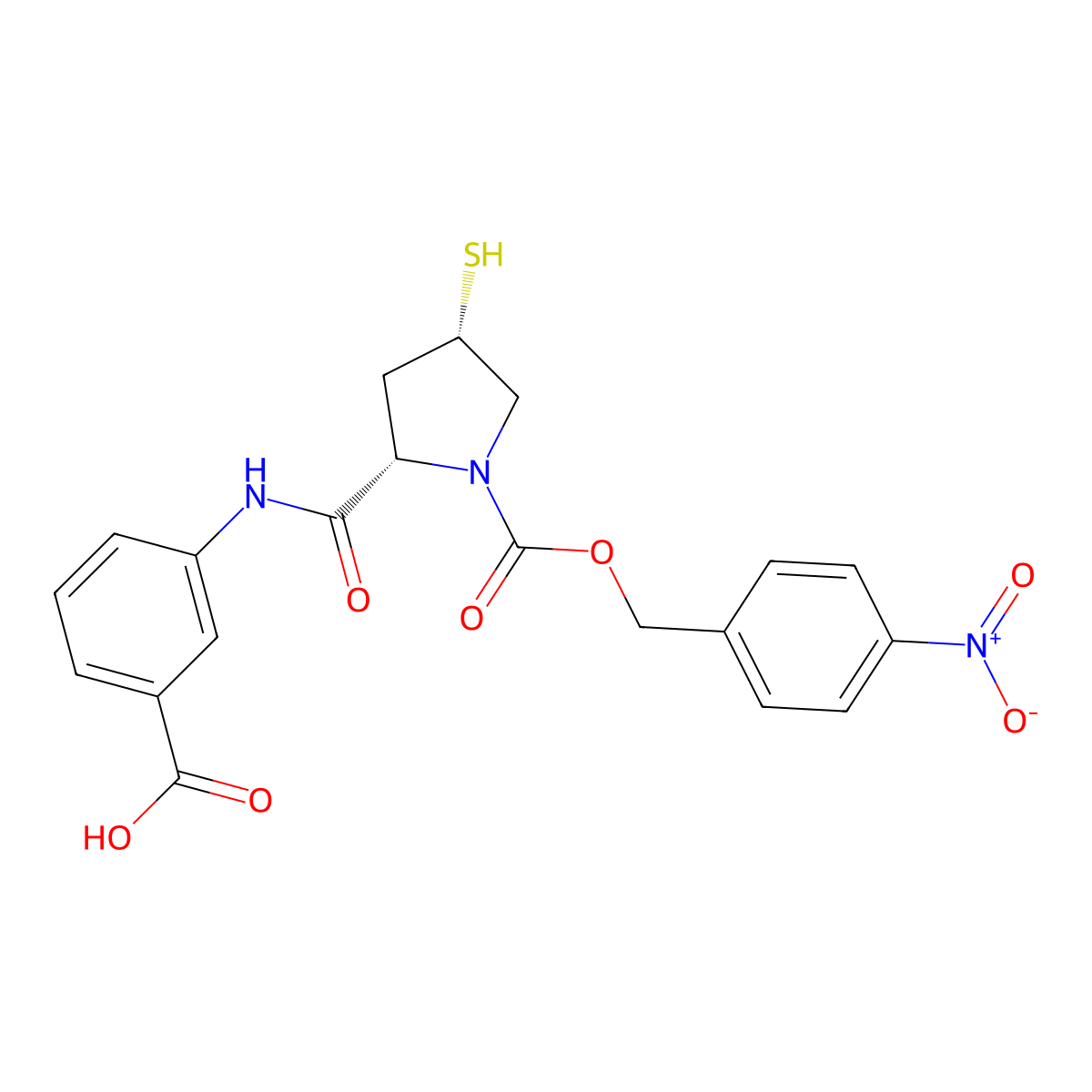 3-((2S,4S)-4-Mercapto-1-(((4-nitrobenzyl)oxy)carbonyl)pyrrolidine-2-carboxamido)benzoic acid molecular structure, CAS 202467-69-4