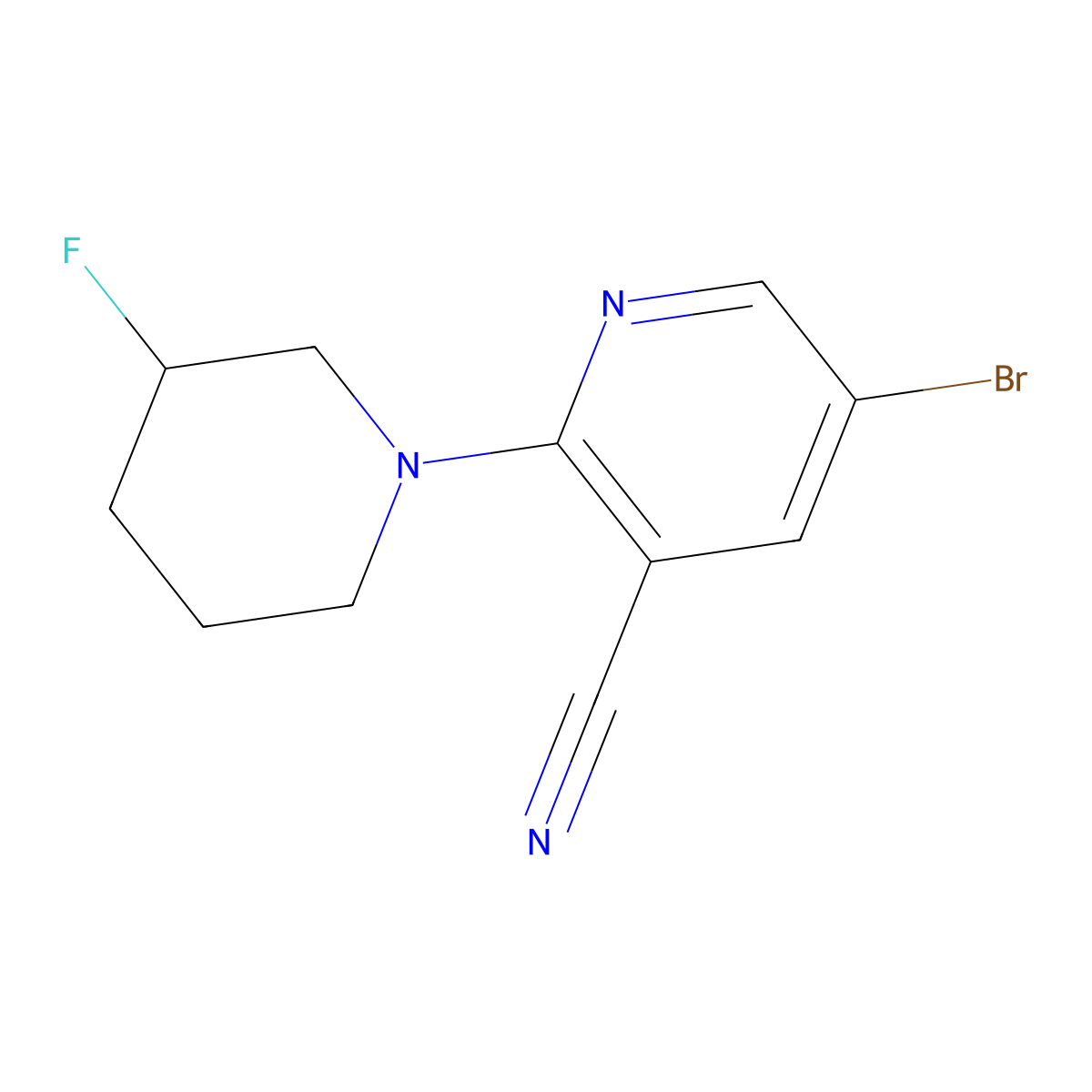 5-Bromo-2-(3-fluoropiperidin-1-yl)pyridine-3-carbonitrile molecular structure, CAS 2024806-94-6