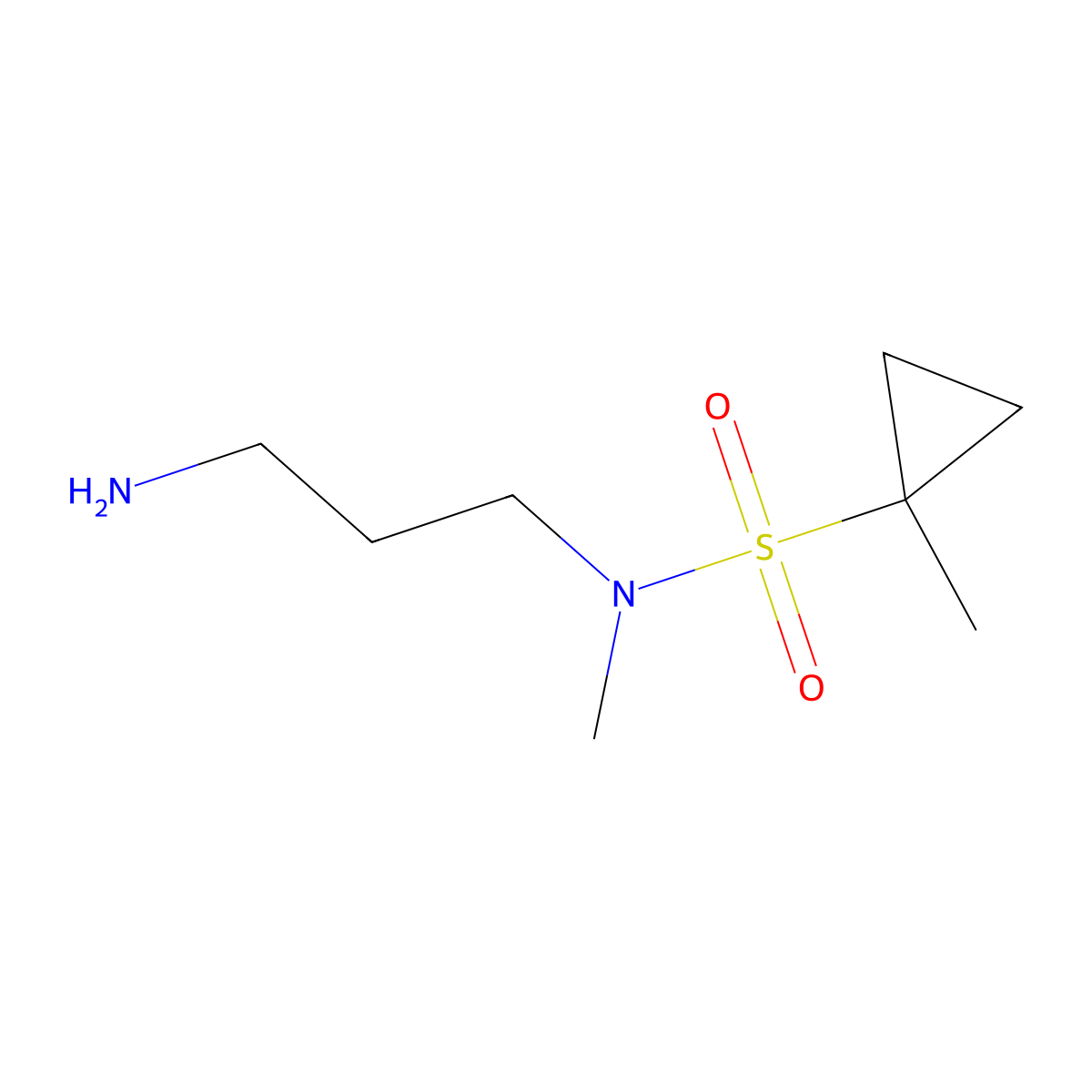 N-(3-aminopropyl)-N,1-dimethylcyclopropane-1-sulfonamide molecular structure, CAS 2025069-58-1