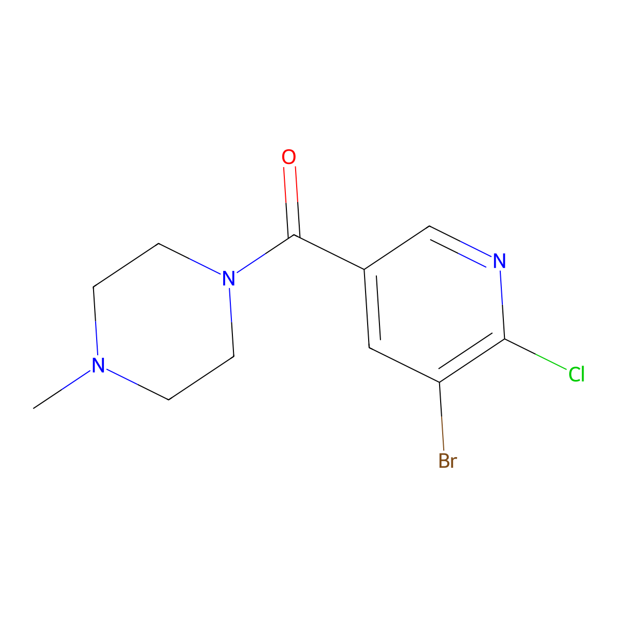 (5-Bromo-6-chloropyridin-3-yl)(4-methylpiperazin-1-yl)methanone molecular structure, CAS 2025208-54-0