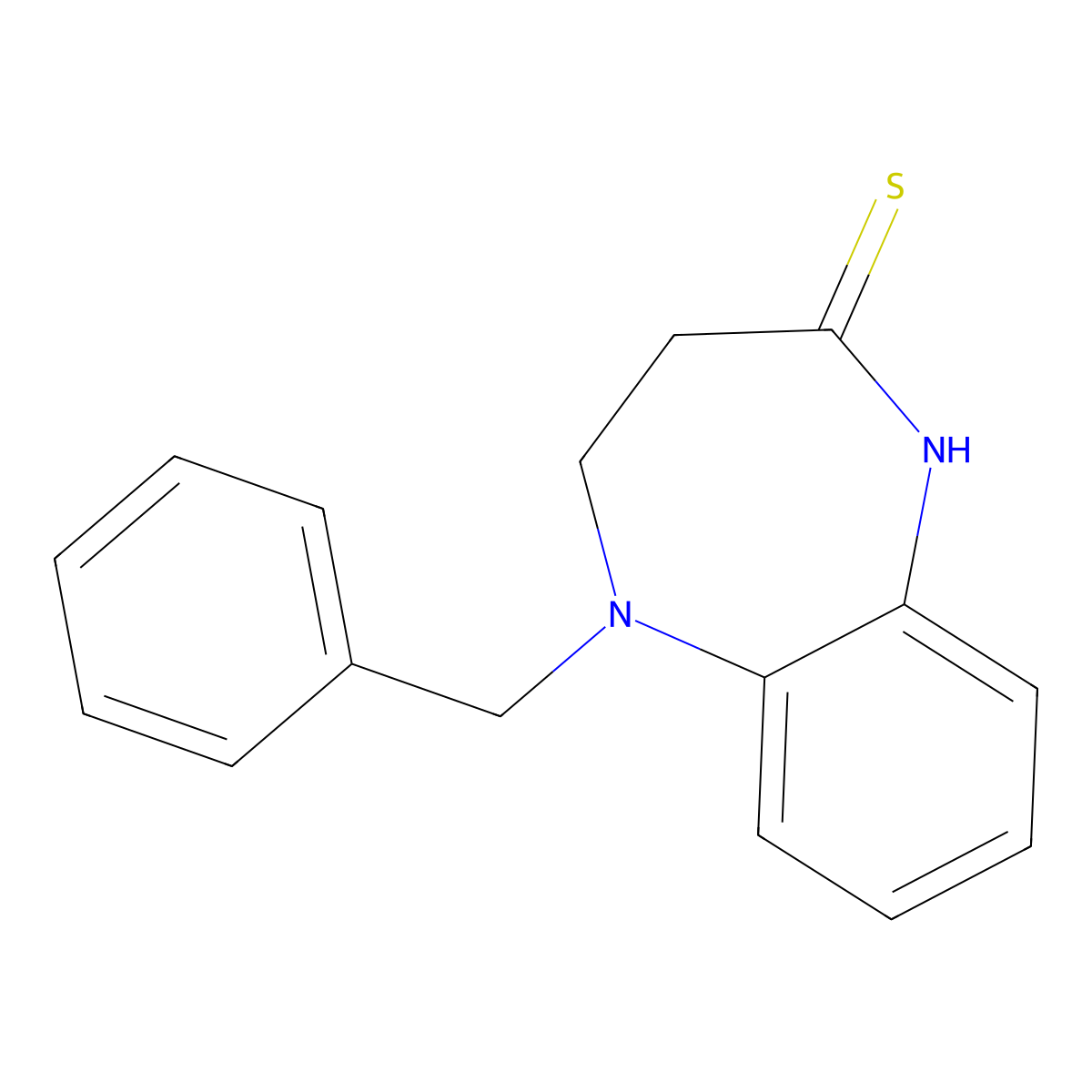 2H-1,5-Benzodiazepine-2-thione, 1,3,4,5-tetrahydro-5-(phenylmethyl)- molecular structure, CAS 202537-07-3