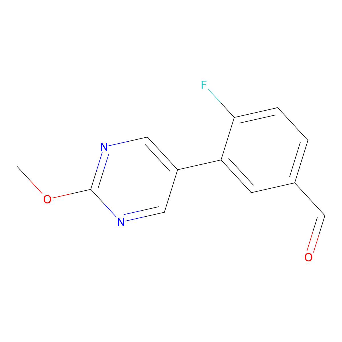4-Fluoro-3-(2-methoxypyrimidin-5-yl)benzaldehyde molecular structure, CAS 2025575-58-8