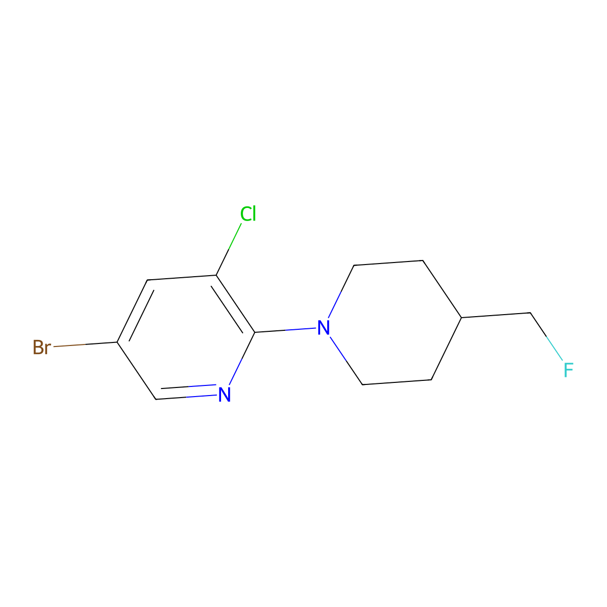 5-Bromo-3-chloro-2-[4-(fluoromethyl)piperidin-1-yl]pyridine molecular structure, CAS 2025802-87-1