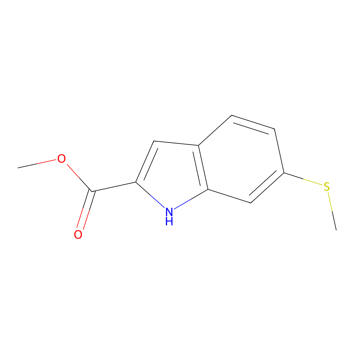 methyl 6-(methylsulfanyl)-1H-indole-2-carboxylate molecular structure, CAS 202584-20-1
