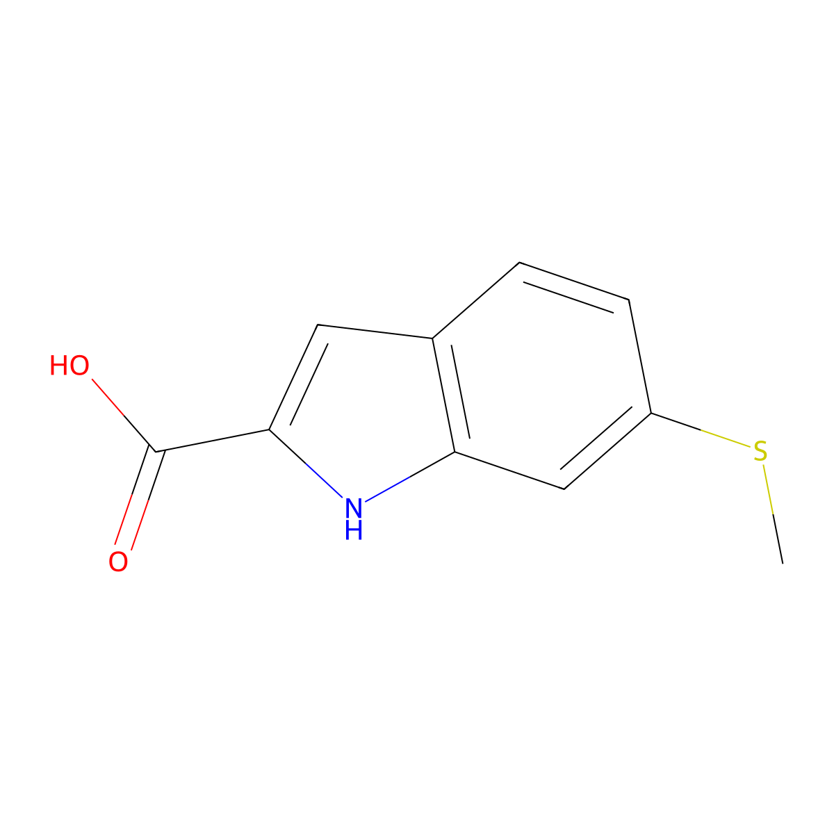 6-(methylsulfanyl)-1H-indole-2-carboxylic acid molecular structure, CAS 202584-21-2