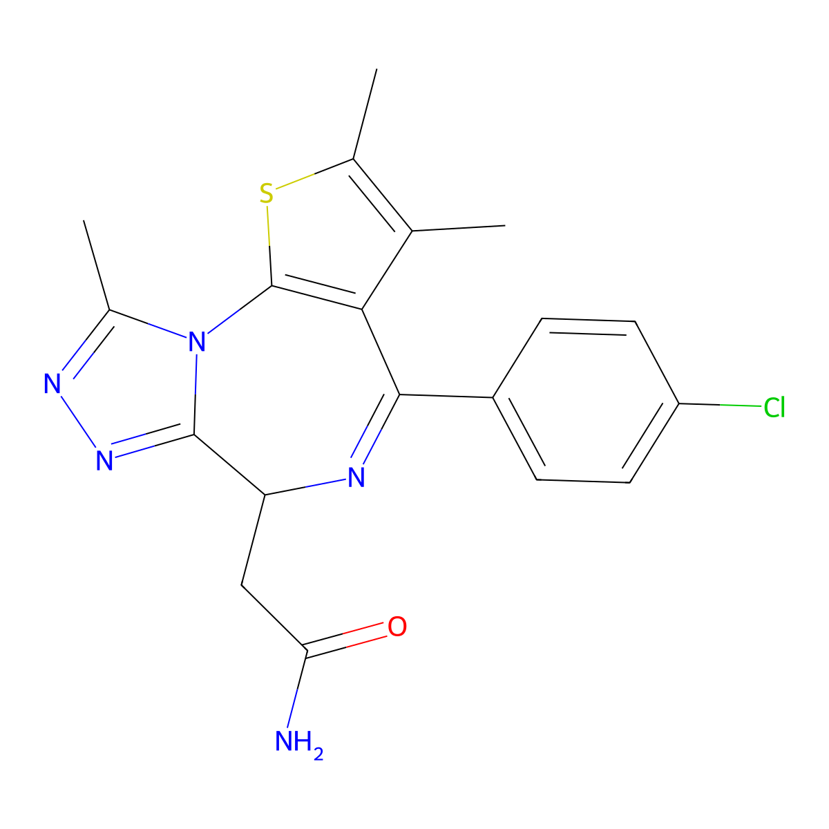 2-(4-(4-chlorophenyl)-2,3,9-trimethyl-6H-thieno[3,2-f][1,2,4]triazolo[4,3-a][1,4]diazepin-6-yl)acetamide molecular structure, CAS 202591-23-9