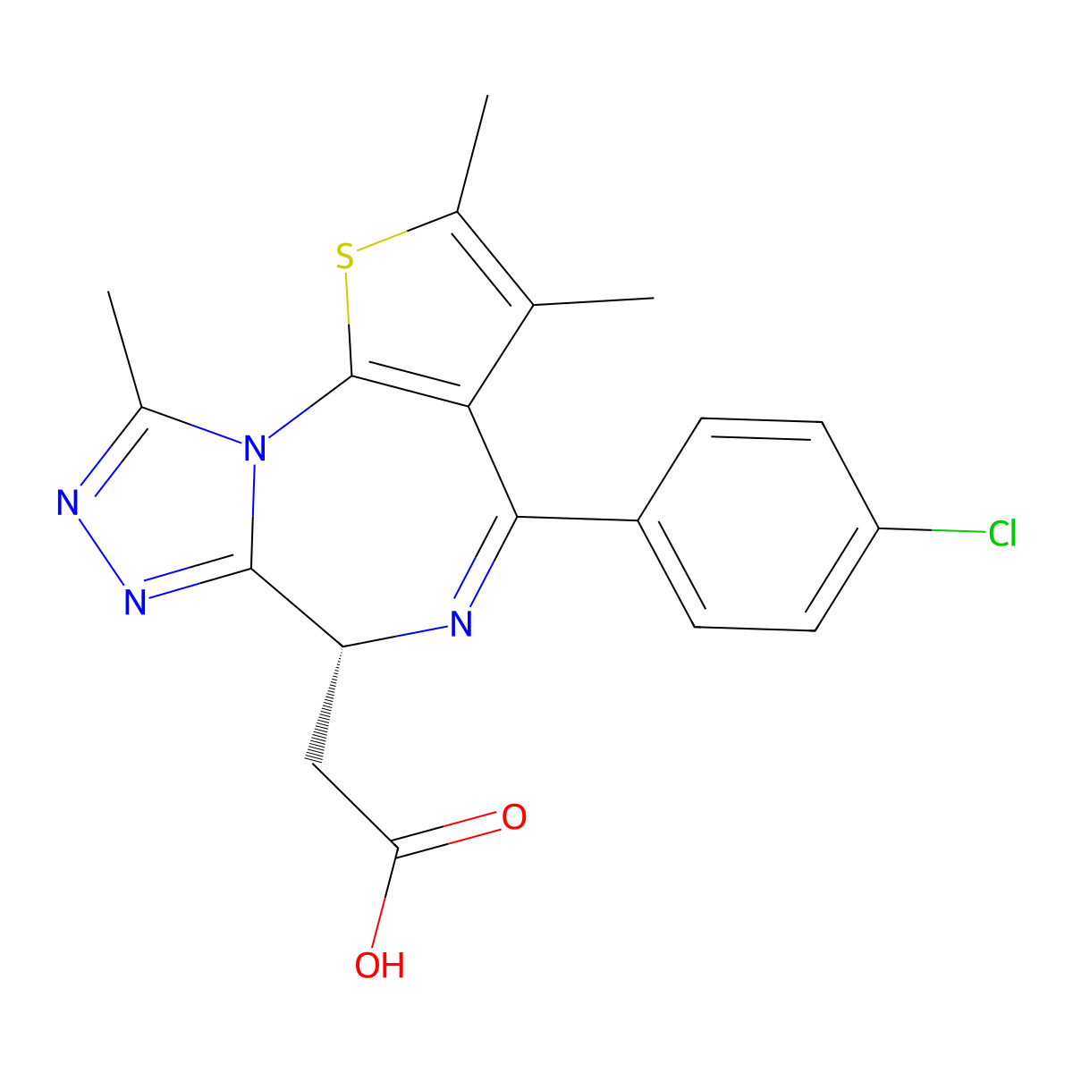 6H-Thieno[3,2-f][1,2,4]triazolo[4,3-a][1,4]diazepine-6-acetic acid, 4-(4-chlorophenyl)-2,3,9-trimethyl-, (6R)- molecular structure, CAS 202592-24-3