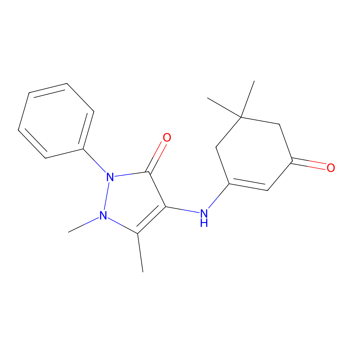 4-[(5,5-dimethyl-3-oxocyclohex-1-en-1-yl)amino]-1,5-dimethyl-2-phenyl-2,3-dihydro-1H-pyrazol-3-one molecular structure, CAS 202601-80-7