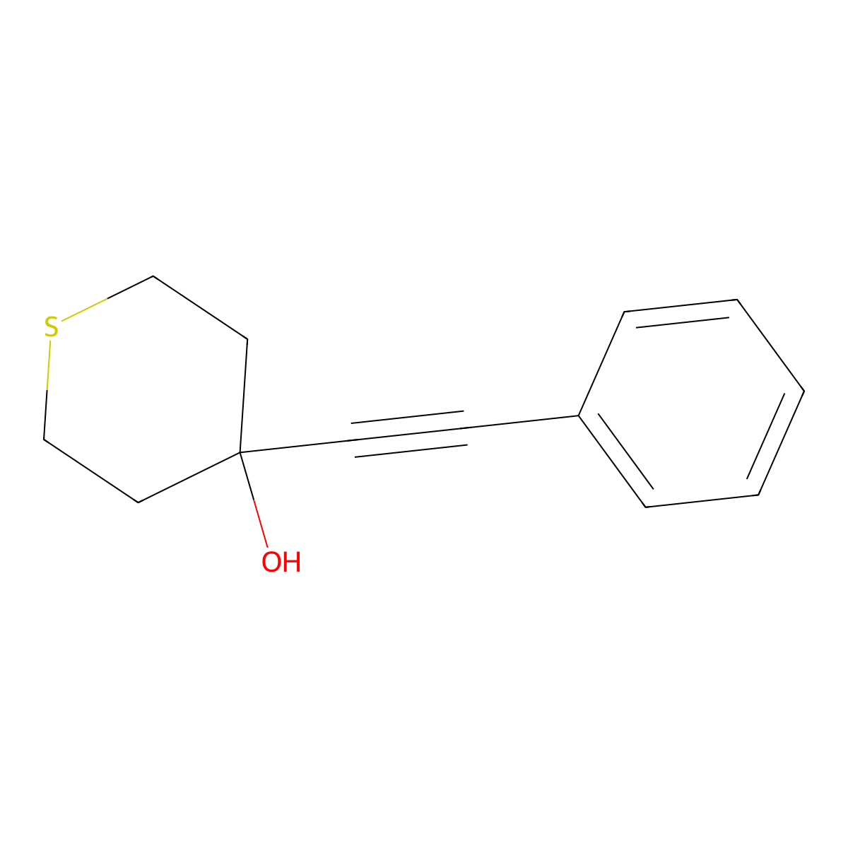 Tetrahydro-4-(2-phenylethynyl)-2H-thiopyran-4-ol molecular structure, CAS 2026022-89-7