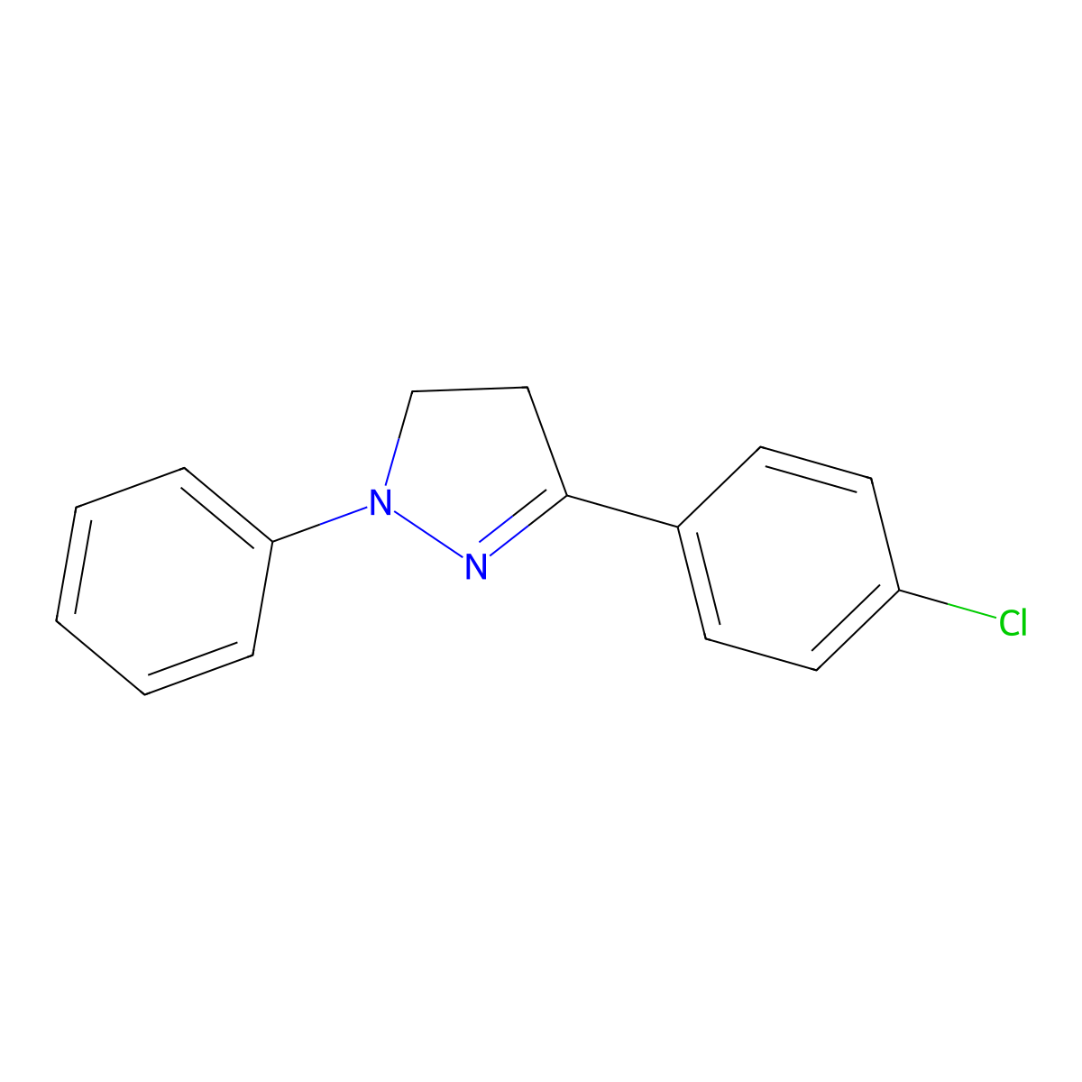 1H-Pyrazole, 3-(4-chlorophenyl)-4,5-dihydro-1-phenyl- molecular structure, CAS 20264-80-6
