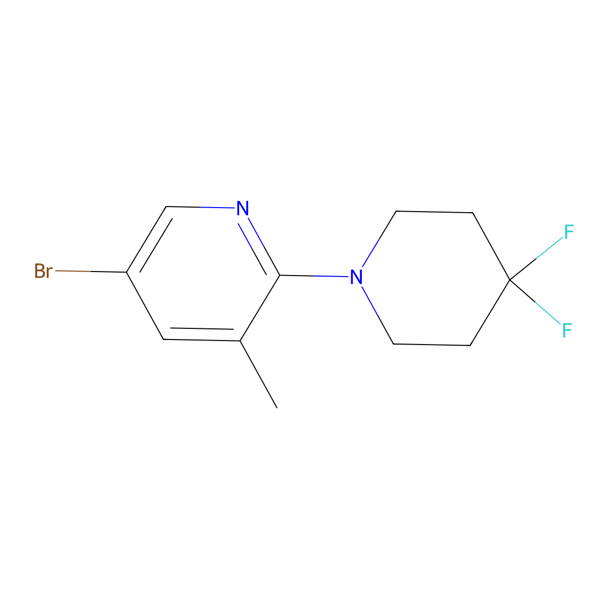 5'-Bromo-4,4-difluoro-3'-methyl-3,4,5,6-tetrahydro-2H-[1,2']bipyridinyl molecular structure, CAS 2026536-59-2
