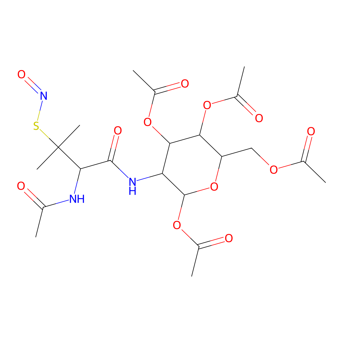 [5-[(2-Acetamido-3-methyl-3-nitrososulfanylbutanoyl)amino]-3,4,6-triacetyloxyoxan-2-yl]methyl acetate molecular structure, CAS 202656-49-3