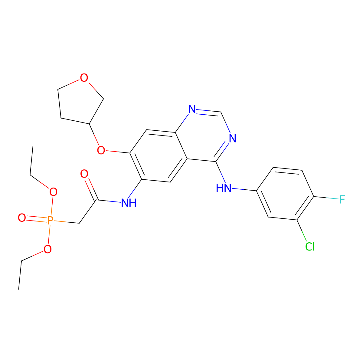 N-[4-(3-chloro-4-fluoroanilino)-7-[(3S)-oxolan-3-yl]oxyquinazolin-6-yl]-2-diethoxyphosphorylacetamide molecular structure, CAS 2026597-60-2