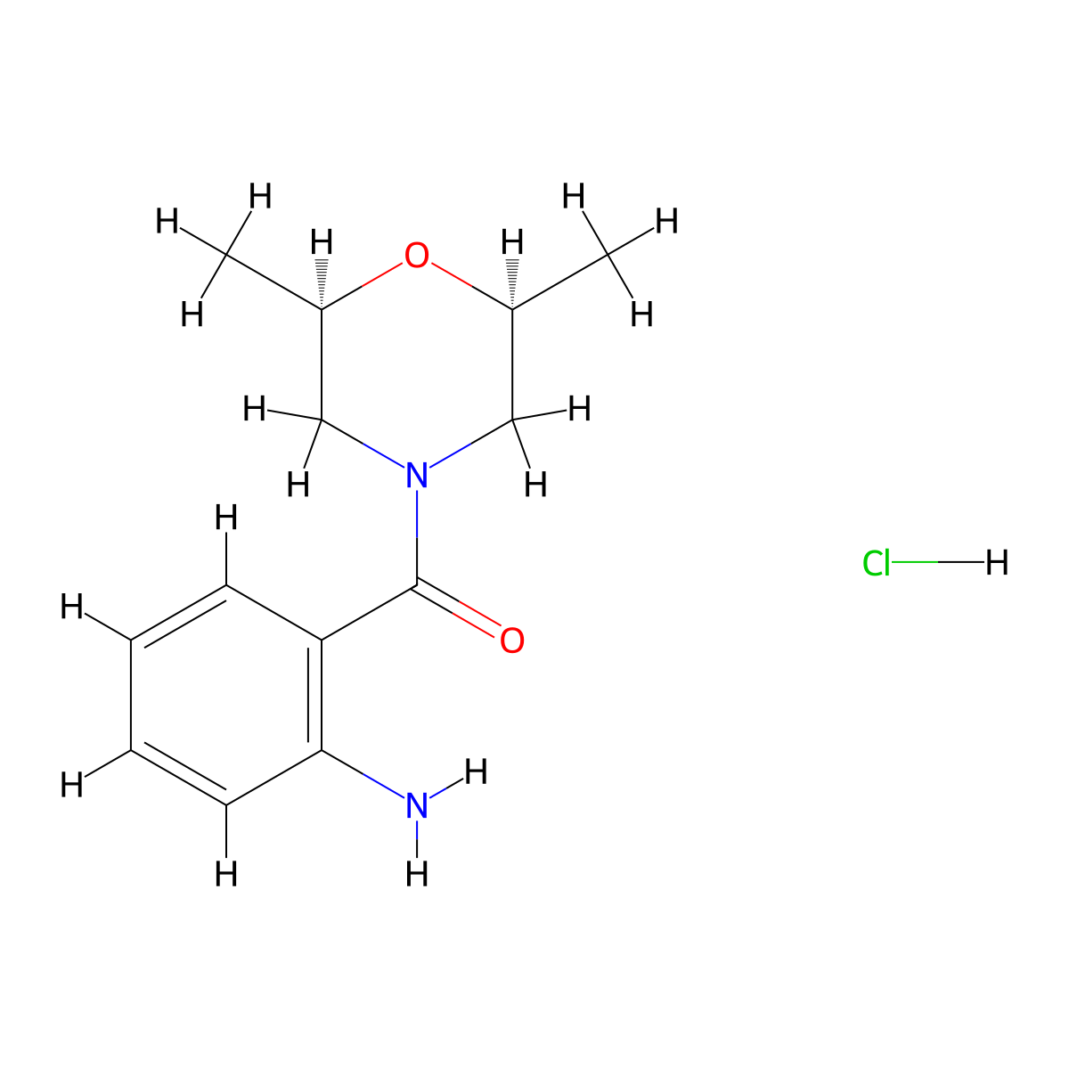 2-[(2R,6S)-2,6-dimethylmorpholine-4-carbonyl]anilinehydrochloride,cis molecular structure, CAS 2026708-28-9