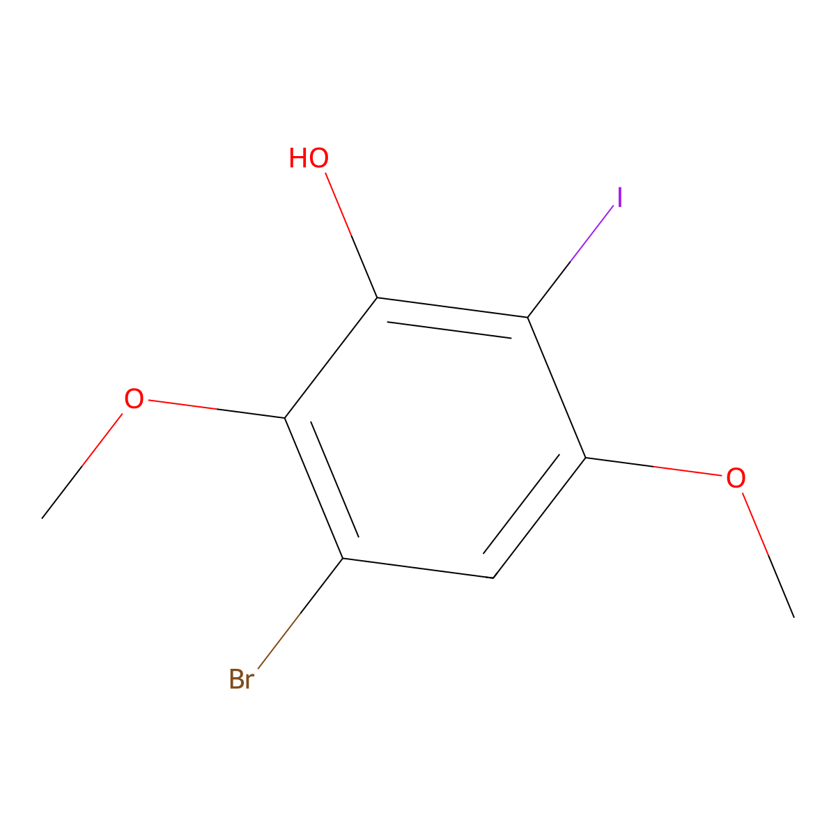 3-Bromo-6-iodo-2,5-dimethoxyphenol molecular structure, CAS 202735-35-1