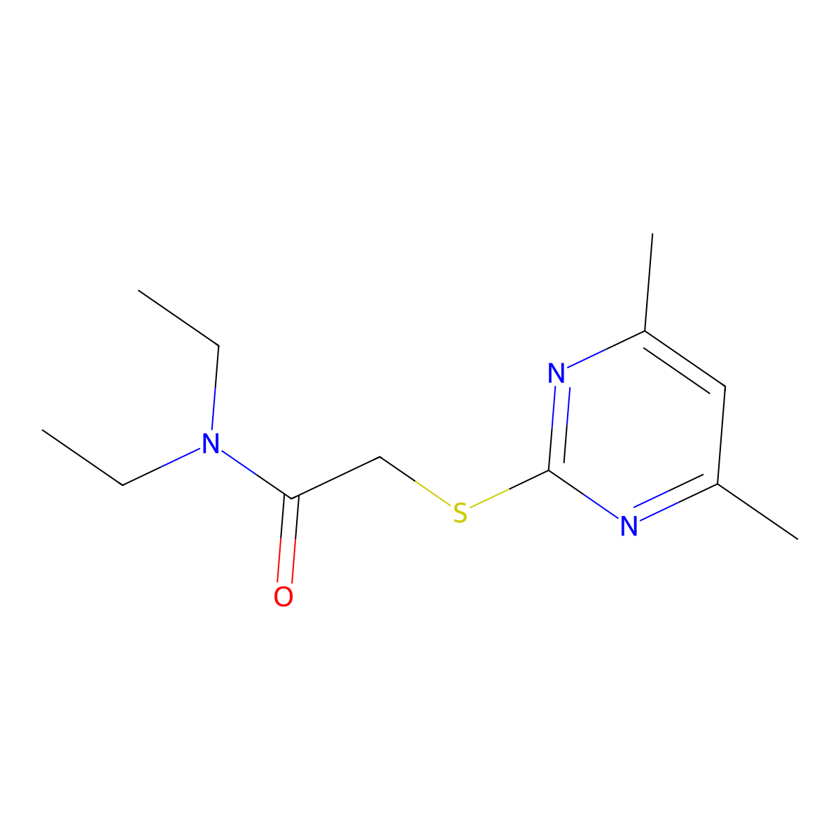 2-(4,6-dimethylpyrimidin-2-yl)sulfanyl-N,N-diethylacetamide molecular structure, CAS 202745-93-5