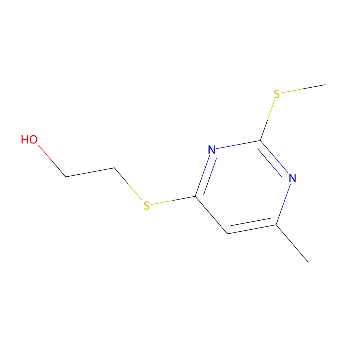 2-(6-Methyl-2-methylsulfanylpyrimidin-4-yl)sulfanylethanol molecular structure, CAS 202746-13-2