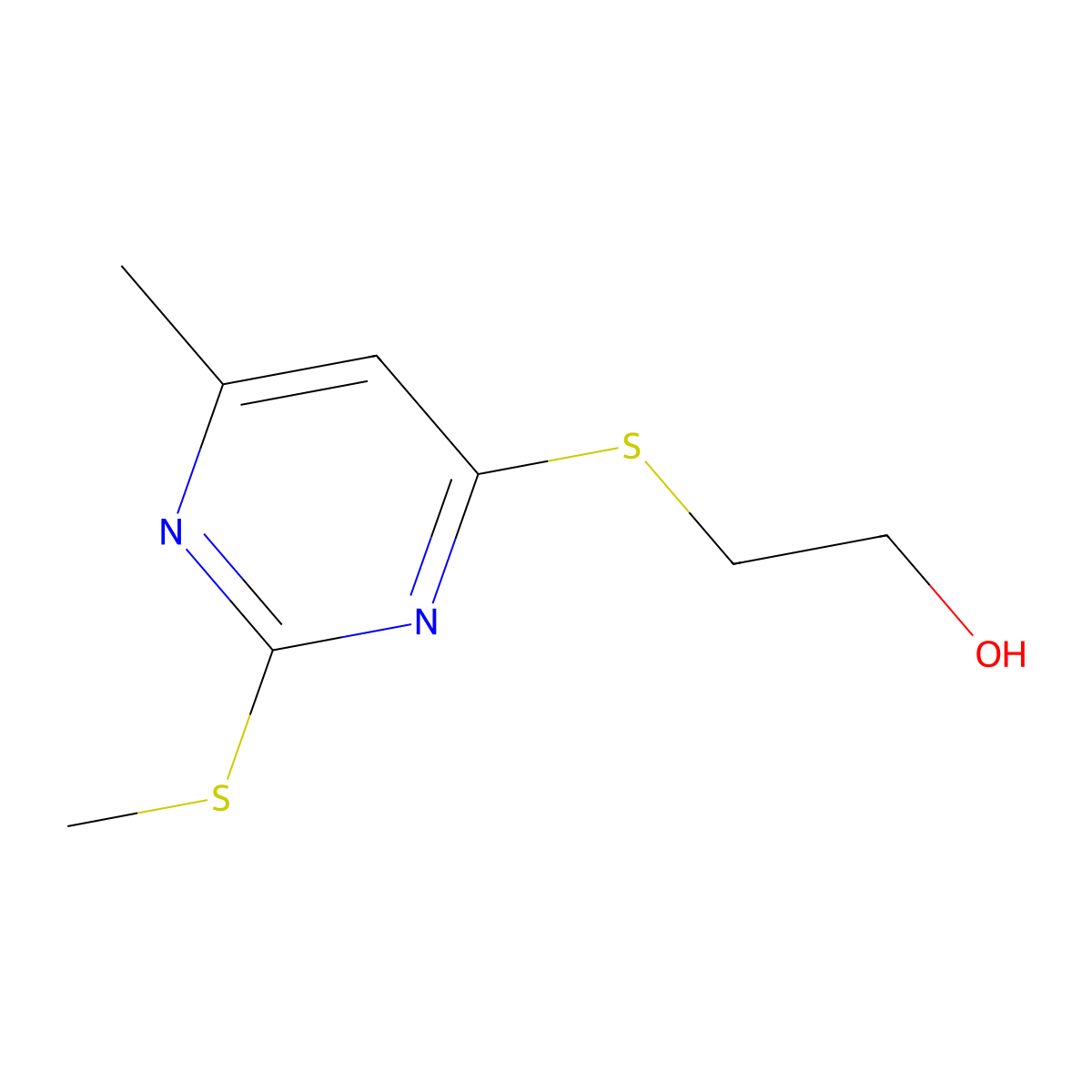 2-(6-Methyl-2-methylsulfanylpyrimidin-4-yl)sulfanylethanol molecular structure, CAS 202746-13-2