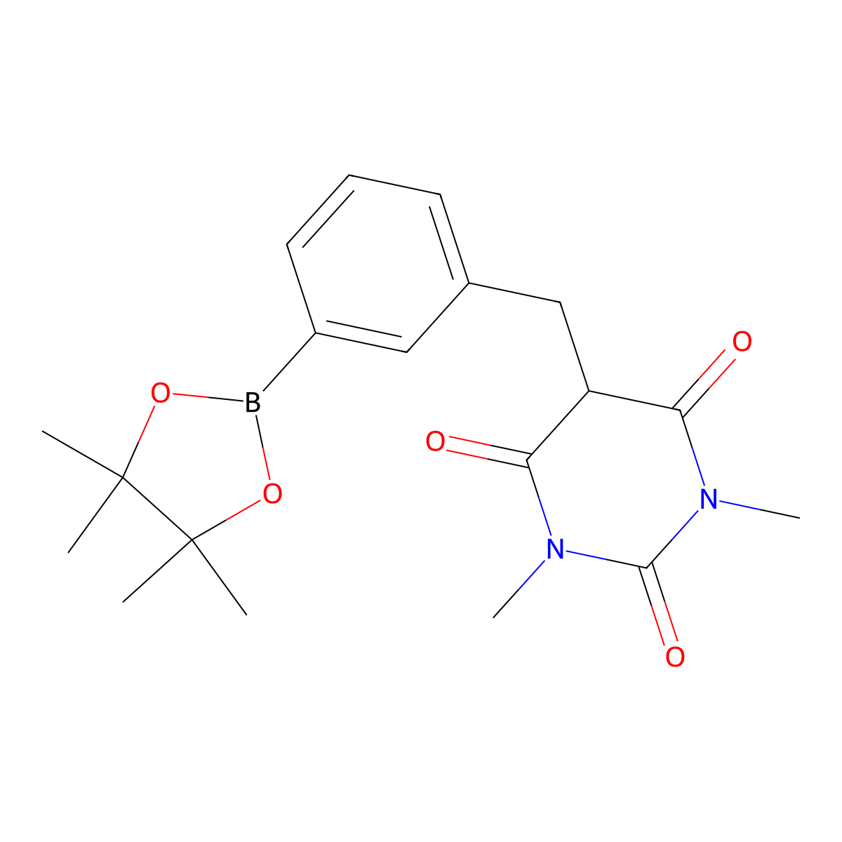 1,3-Dimethyl-5-[3-(4,4,5,5-tetramethyl-[1,3,2]dioxaborolan-2-yl)-benzyl]-pyrimidine-2,4,6-trione molecular structure, CAS 2027542-98-7
