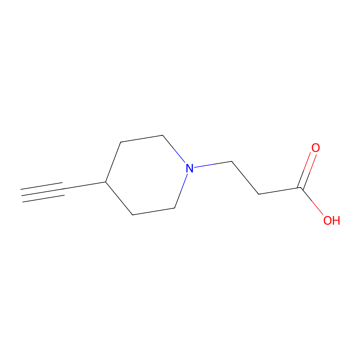 3-(4-Ethynylpiperidin-1-yl)propanoic acid molecular structure, CAS 2027830-68-6