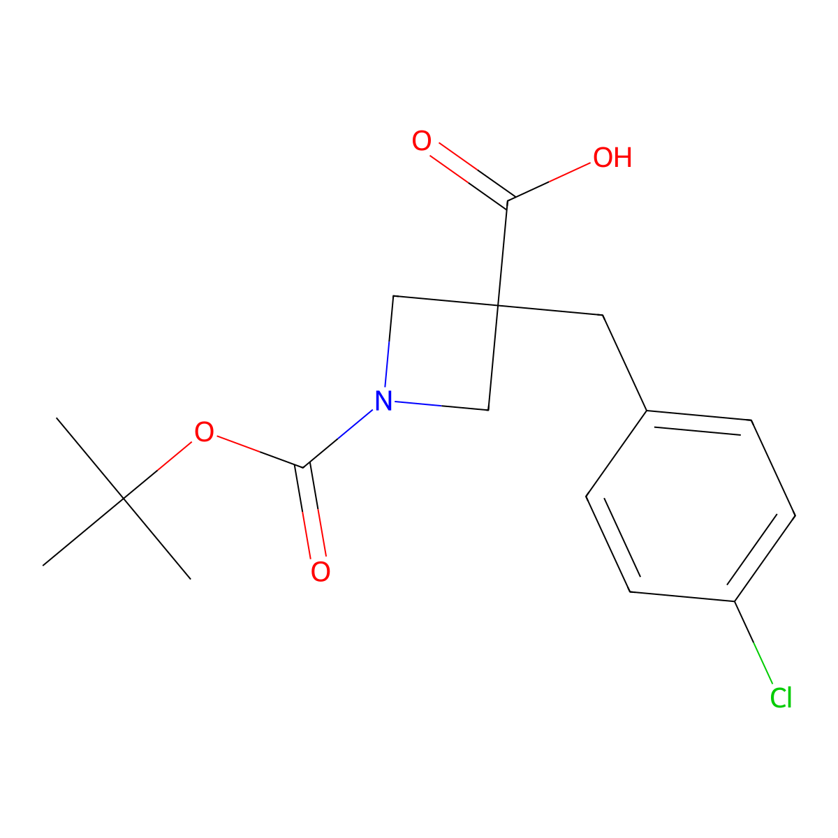 1-[(Tert-butoxy)carbonyl]-3-[(4-chlorophenyl)methyl]azetidine-3-carboxylic acid molecular structure, CAS 2028010-75-3