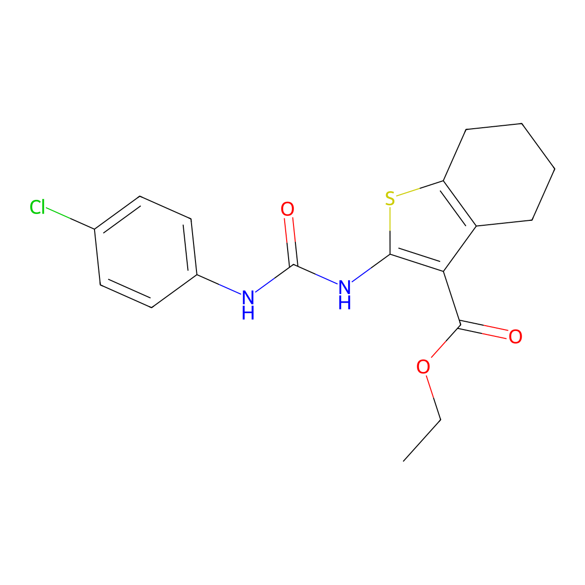 Ethyl 2-{[(4-chlorophenyl)carbamoyl]amino}-4,5,6,7-tetrahydro-1-benzothiophene-3-carboxylate molecular structure, CAS 202804-58-8