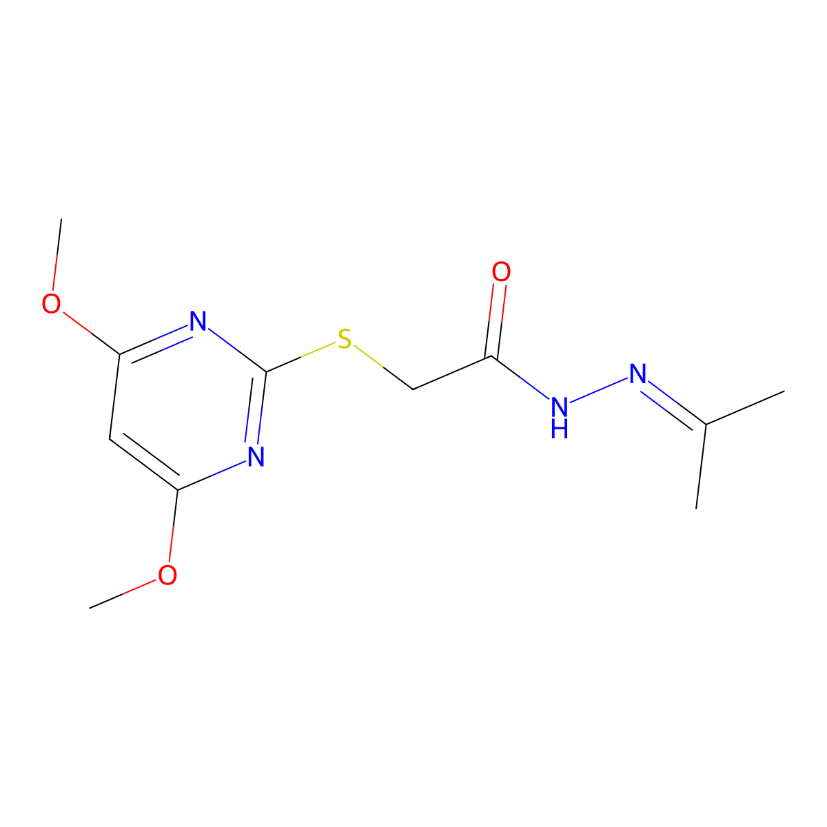 2-[(4,6-Dimethoxy-2-pyrimidinyl)thio]acetic acid 2-(1-methylethylidene)hydrazide molecular structure, CAS 202805-29-6