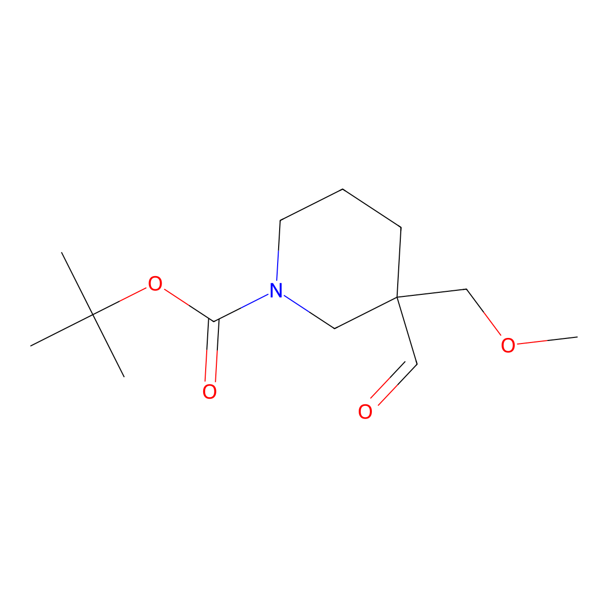 Tert-butyl 3-formyl-3-(methoxymethyl)piperidine-1-carboxylate molecular structure, CAS 2028127-14-0