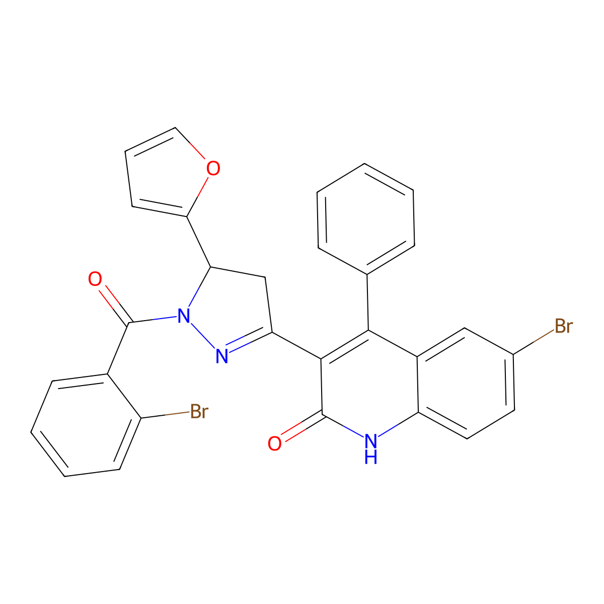 6-Bromo-3-(1-(2-bromobenzoyl)-5-(furan-2-yl)-4,5-dihydro-1H-pyrazol-3-yl)-4-phenylquinolin-2(1H)-one molecular structure, CAS 202821-40-7