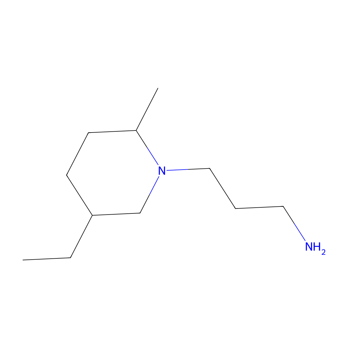 rac-3-[(2R,5R)-5-ethyl-2-methylpiperidin-1-yl]propan-1-amine molecular structure, CAS 2028222-94-6