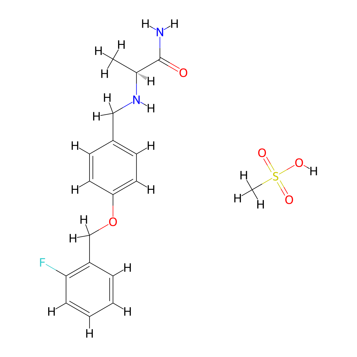 (S)-2-((4-((2-Fluorobenzyl)oxy)benzyl)amino)propanamide methanesulfonate molecular structure, CAS 202825-45-4