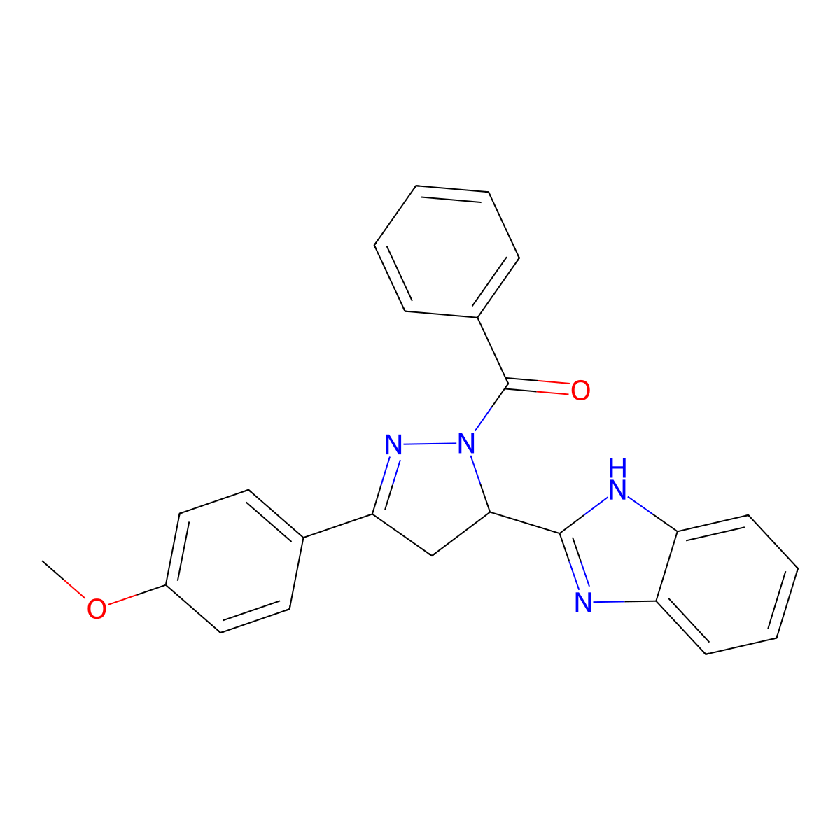 (5-(1H-benzo[d]imidazol-2-yl)-3-(4-methoxyphenyl)-4,5-dihydro-1H-pyrazol-1-yl)(phenyl)methanone molecular structure, CAS 202827-76-7