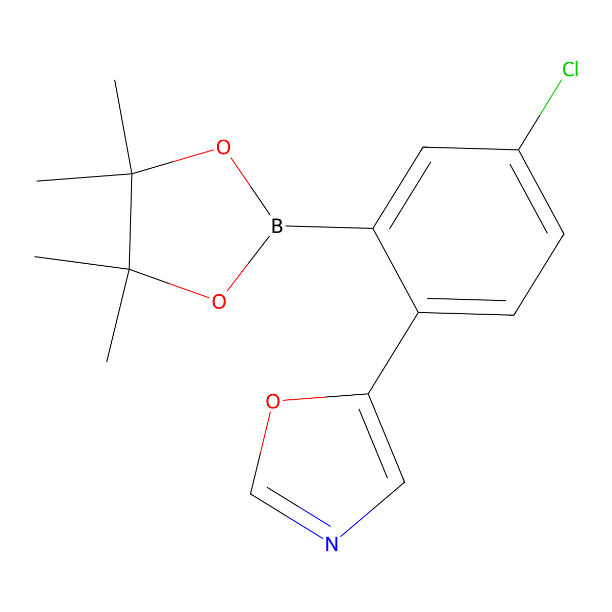 5-(4-Chloro-2-(4,4,5,5-tetramethyl-1,3,2-dioxaborolan-2-yl)phenyl)oxazole molecular structure, CAS 2028305-51-1