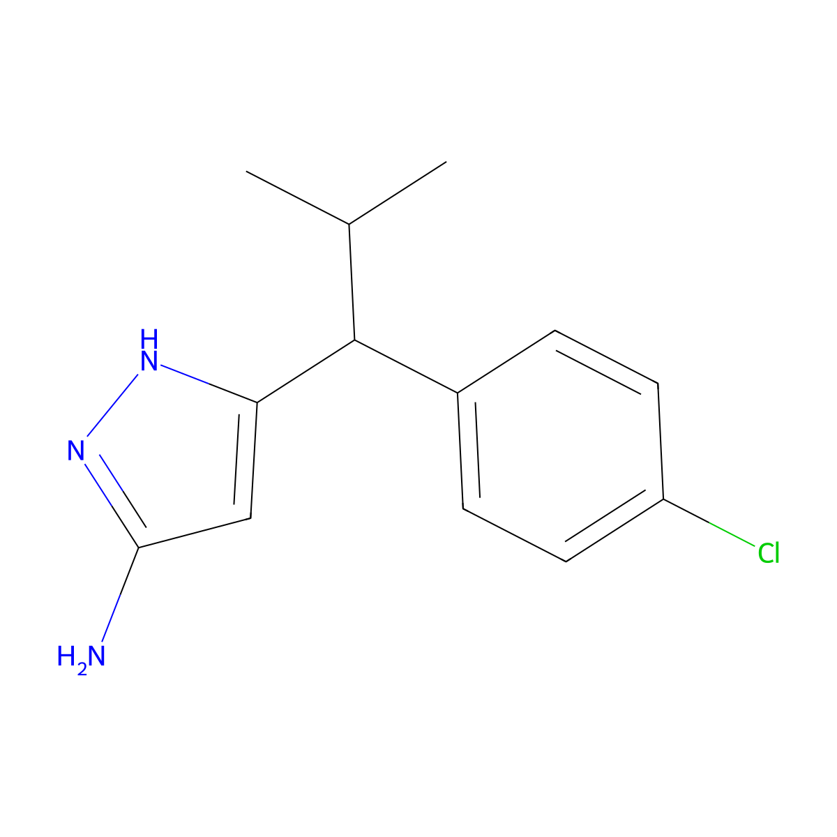 3-(1-(4-Chlorophenyl)-2-methylpropyl)-1H-pyrazol-5-amine molecular structure, CAS 2028321-29-9