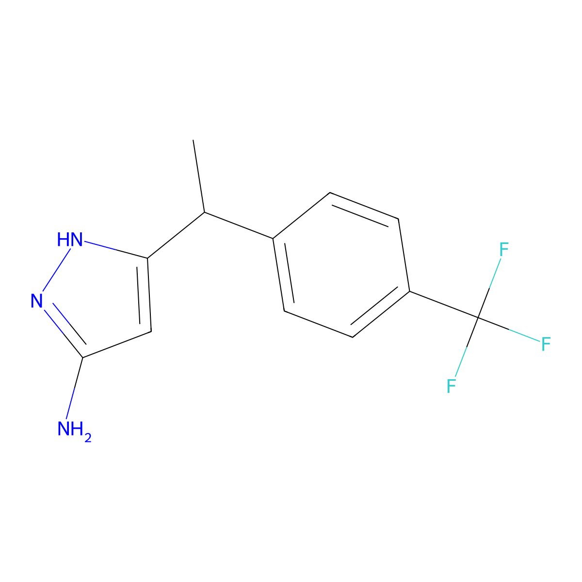 3-(1-(4-(Trifluoromethyl)phenyl)ethyl)-1H-pyrazol-5-amine molecular structure, CAS 2028321-40-4