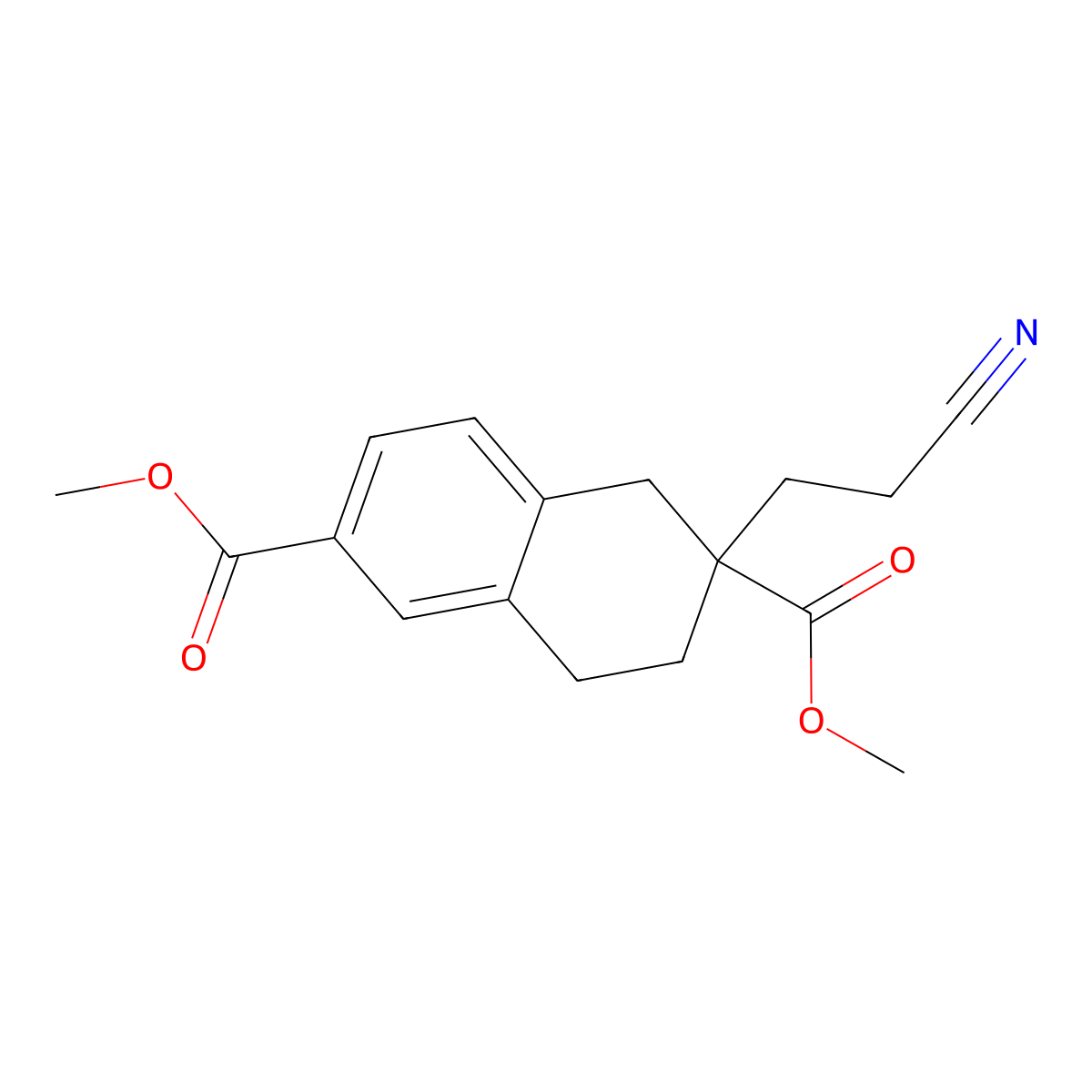 Dimethyl 2-(2-cyanoethyl)-1,2,3,4-tetrahydronaphthalene-2,6-dicarboxylate molecular structure, CAS 2028324-90-3