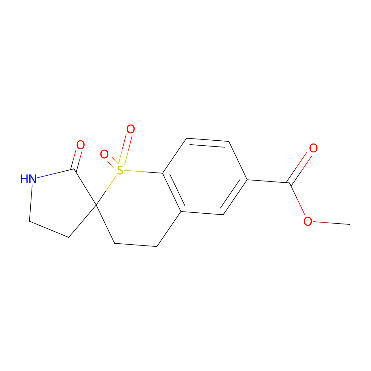 Methyl 2-oxospiro[pyrrolidine-3,2'-thiochromane]-6'-carboxylate 1',1'-dioxide molecular structure, CAS 2028325-38-2