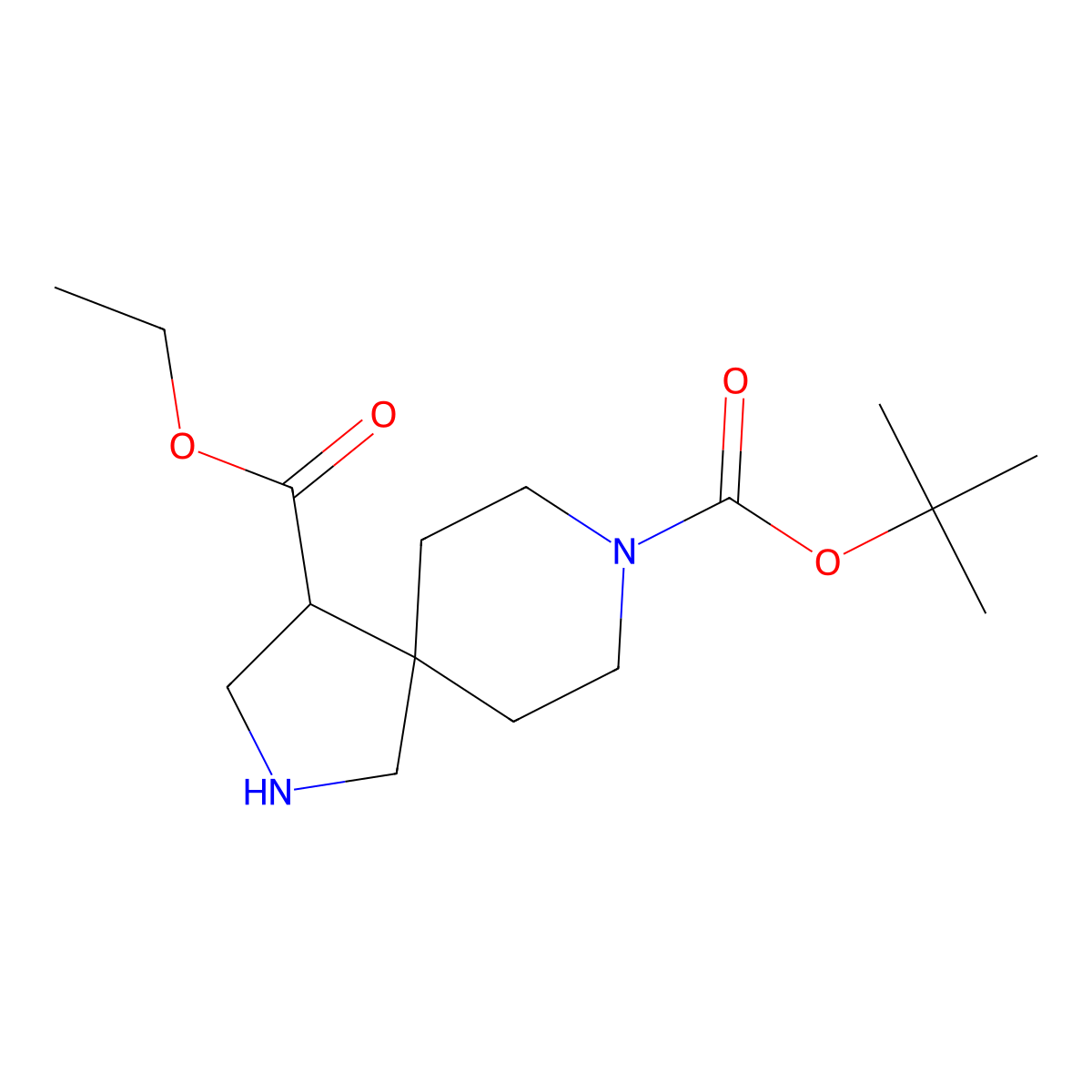 8-Tert-butyl 4-ethyl 2,8-diazaspiro[4.5]decane-4,8-dicarboxylate molecular structure, CAS 2028341-89-9