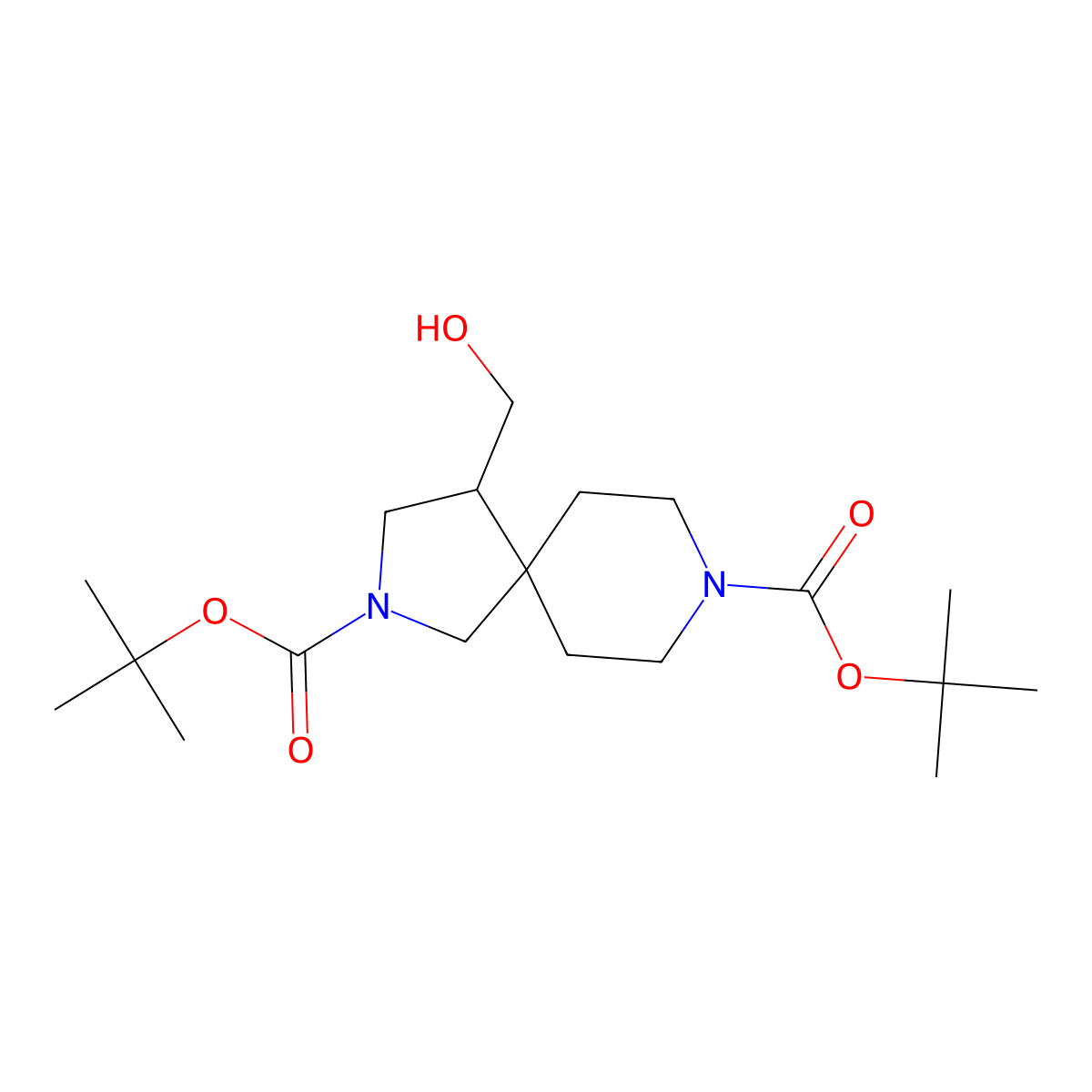 2,8-Di-tert-butyl 4-(hydroxymethyl)-2,8-diazaspiro[4.5]decane-2,8-dicarboxylate molecular structure, CAS 2028341-99-1