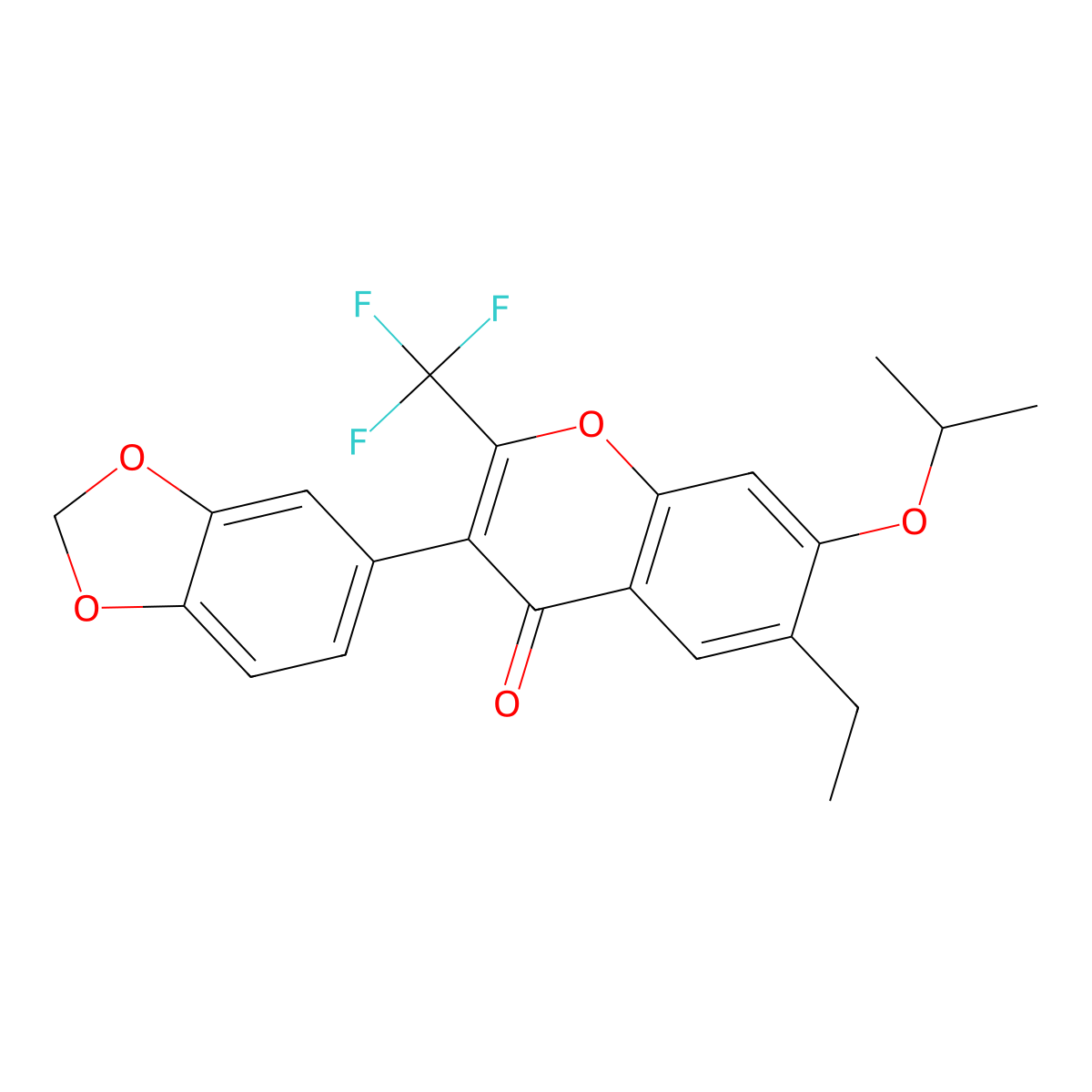 3-(benzo[d][1,3]dioxol-5-yl)-6-ethyl-7-isopropoxy-2-(trifluoromethyl)-4H-chromen-4-one molecular structure, CAS 202843-15-0