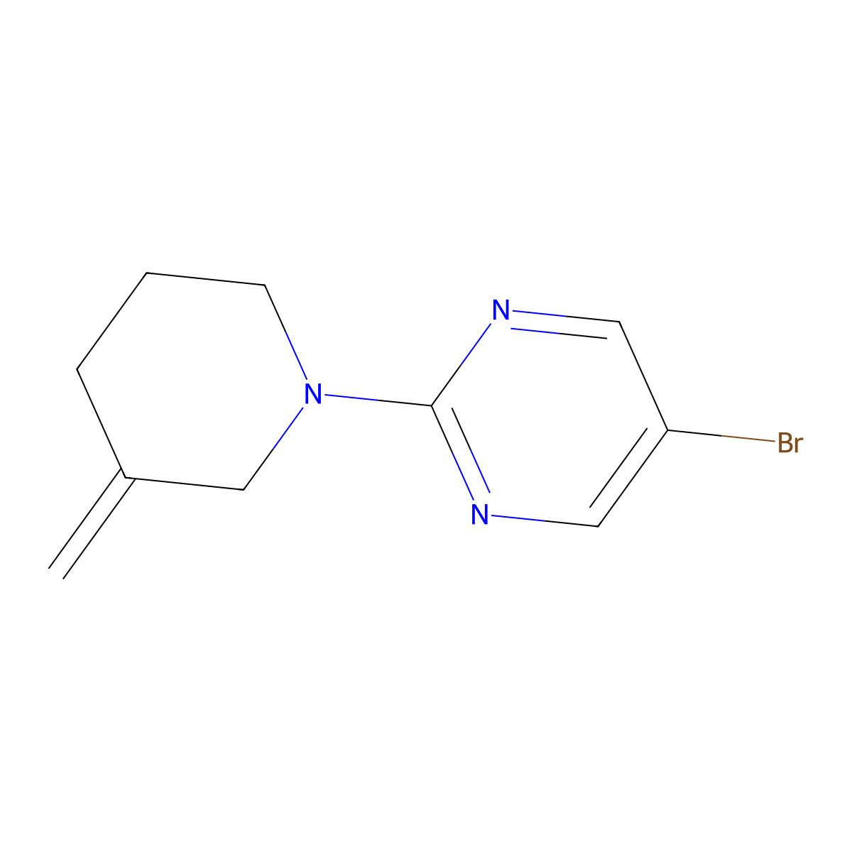 5-Bromo-2-(3-methylidenepiperidin-1-yl)pyrimidine molecular structure, CAS 2028446-74-2
