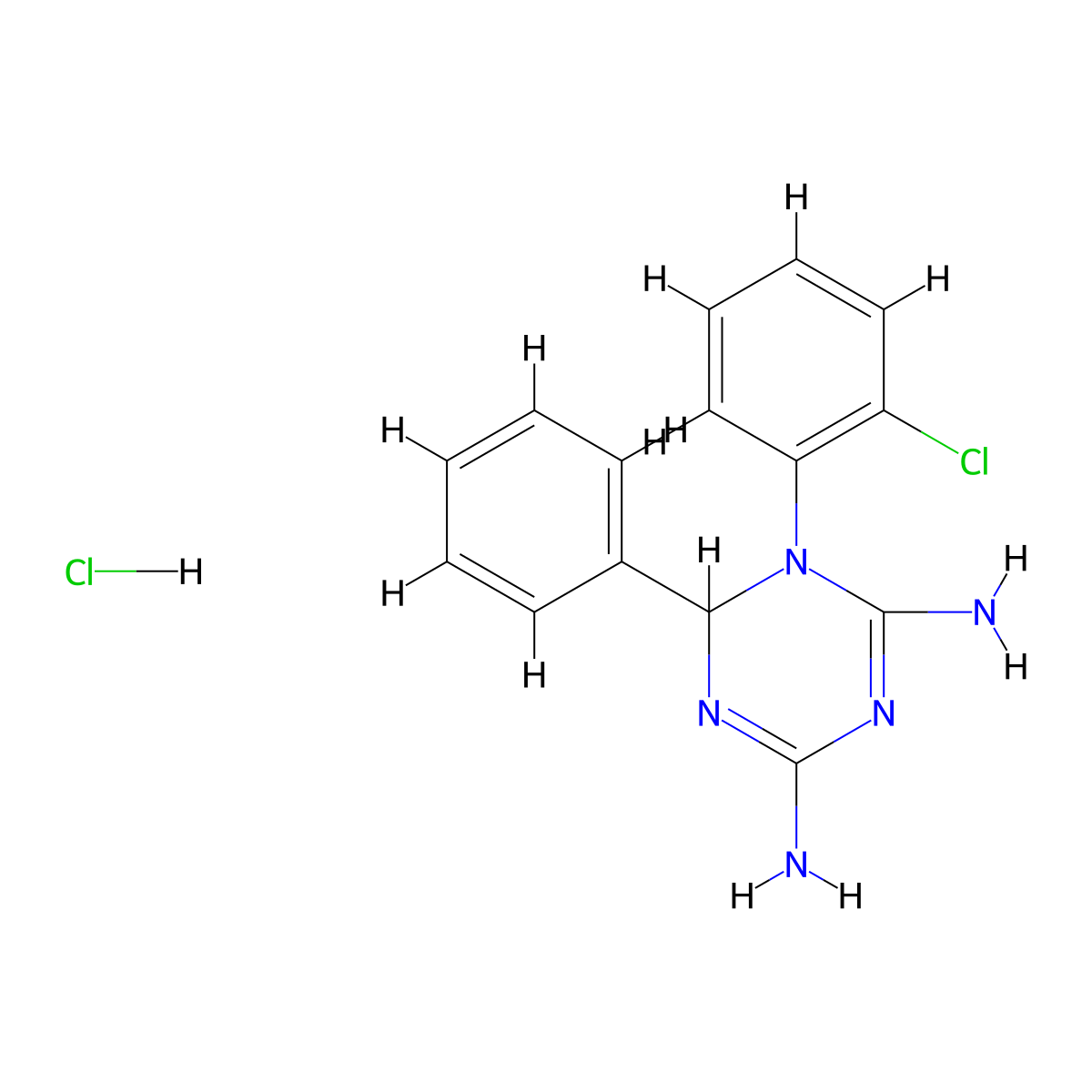1-(2-chlorophenyl)-2-phenyl-2H-1,3,5-triazine-4,6-diamine;hydrochloride molecular structure, CAS 20285-60-3