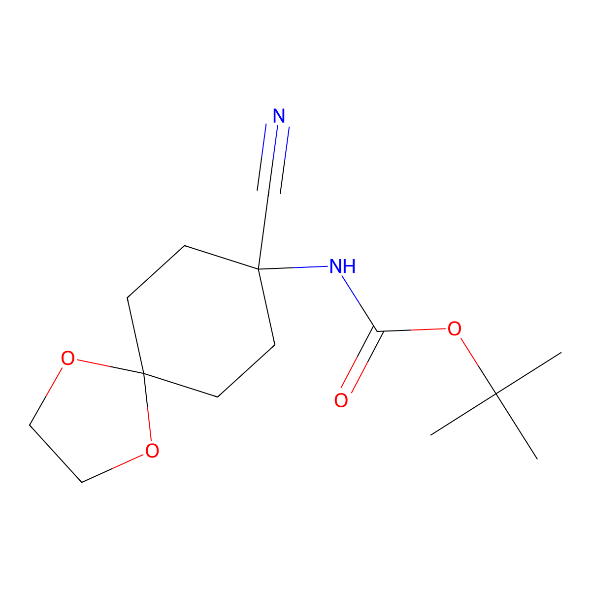 Tert-butyl n-{8-cyano-1,4-dioxaspiro[4.5]decan-8-yl}carbamate molecular structure, CAS 2028530-44-9