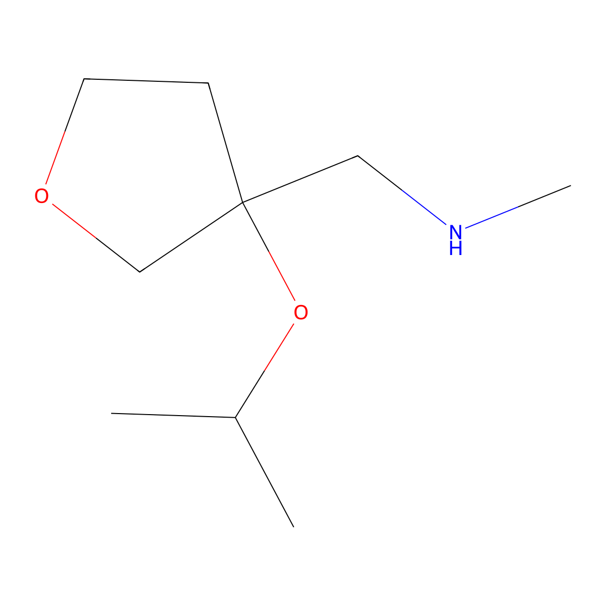 Methyl(((3-(propan-2-yloxy)oxolan-3-yl)methyl))amine molecular structure, CAS 2028696-11-7
