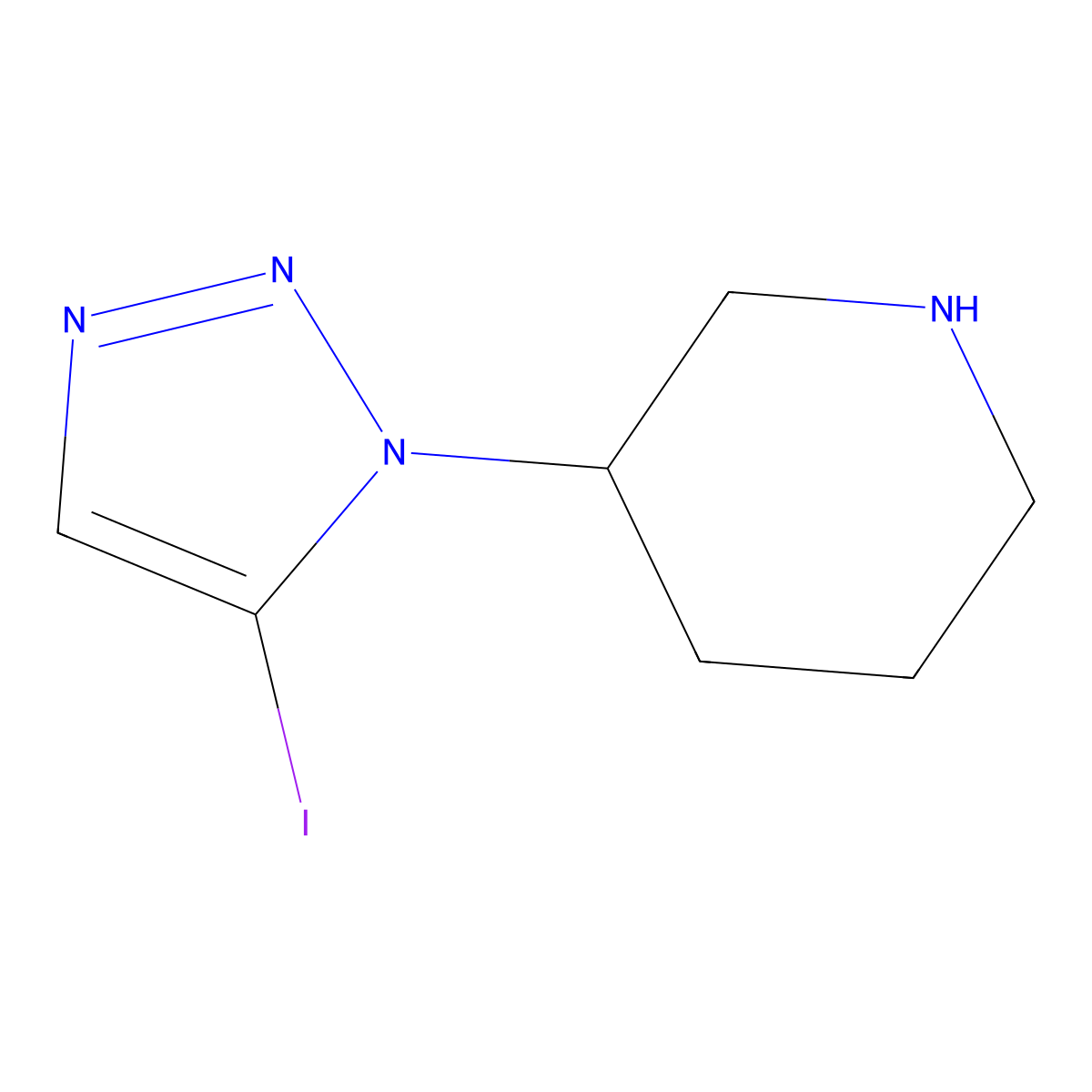 3-(5-iodo-1H-1,2,3-triazol-1-yl)piperidine molecular structure, CAS 2028960-78-1