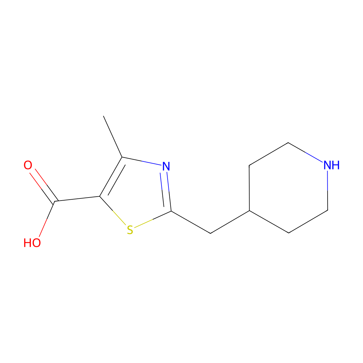 4-Methyl-2-[(piperidin-4-yl)methyl]-1,3-thiazole-5-carboxylic acid molecular structure, CAS 2029417-80-7