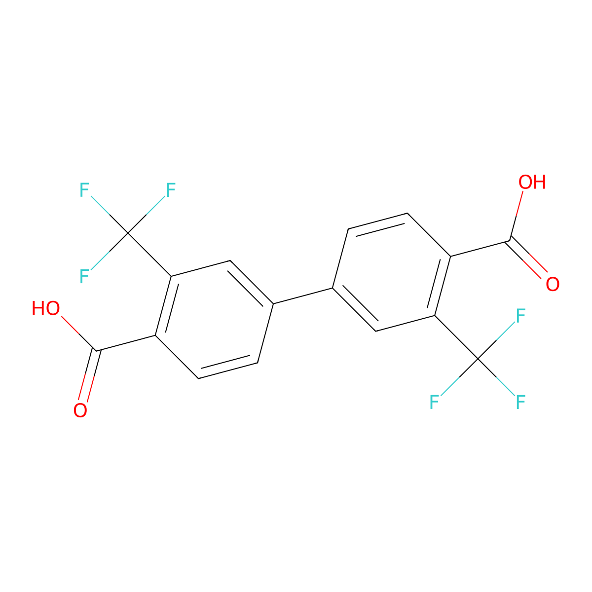 3,3'-Bis(trifluoromethyl)-[1,1'-biphenyl]-4,4'-dicarboxylic acid molecular structure, CAS 203007-70-9