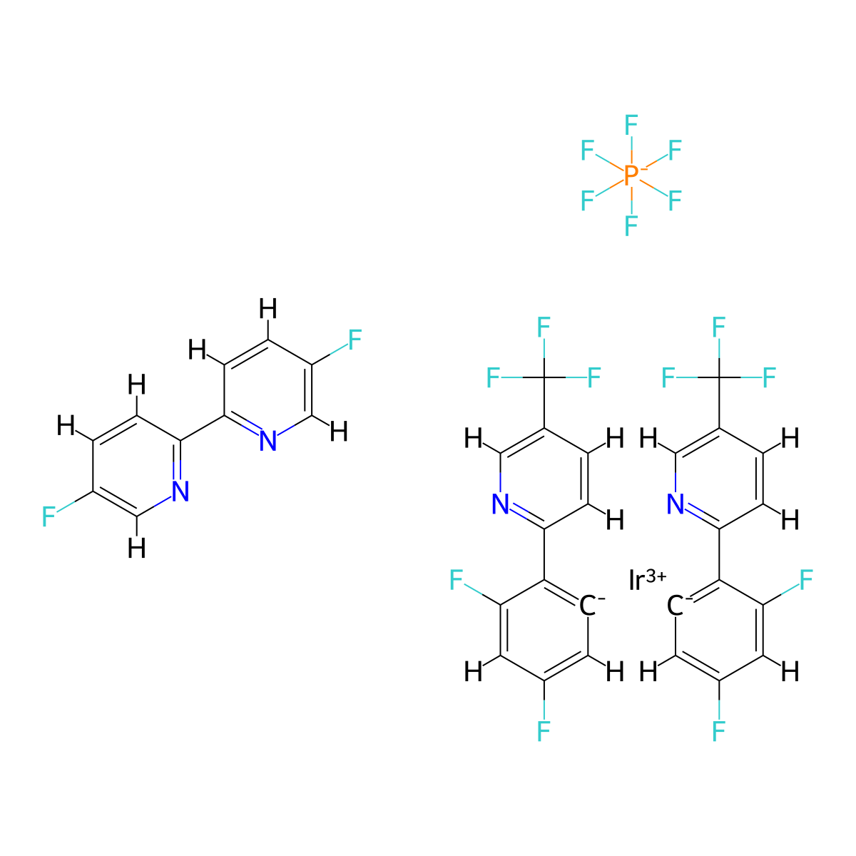 (5,5'-Difluoro-2,2'-bipyridine-κN1,κN1')bis[3,5-difluoro-2-[5-(trifluoromethyl)-2-pyridinyl-κN]phenyl-κC]Iridium hexafluorophosphate , Ir[dFFppy]2-(4,4'-dCF3bpy)]PF6 molecular structure, CAS 2030437-92-2