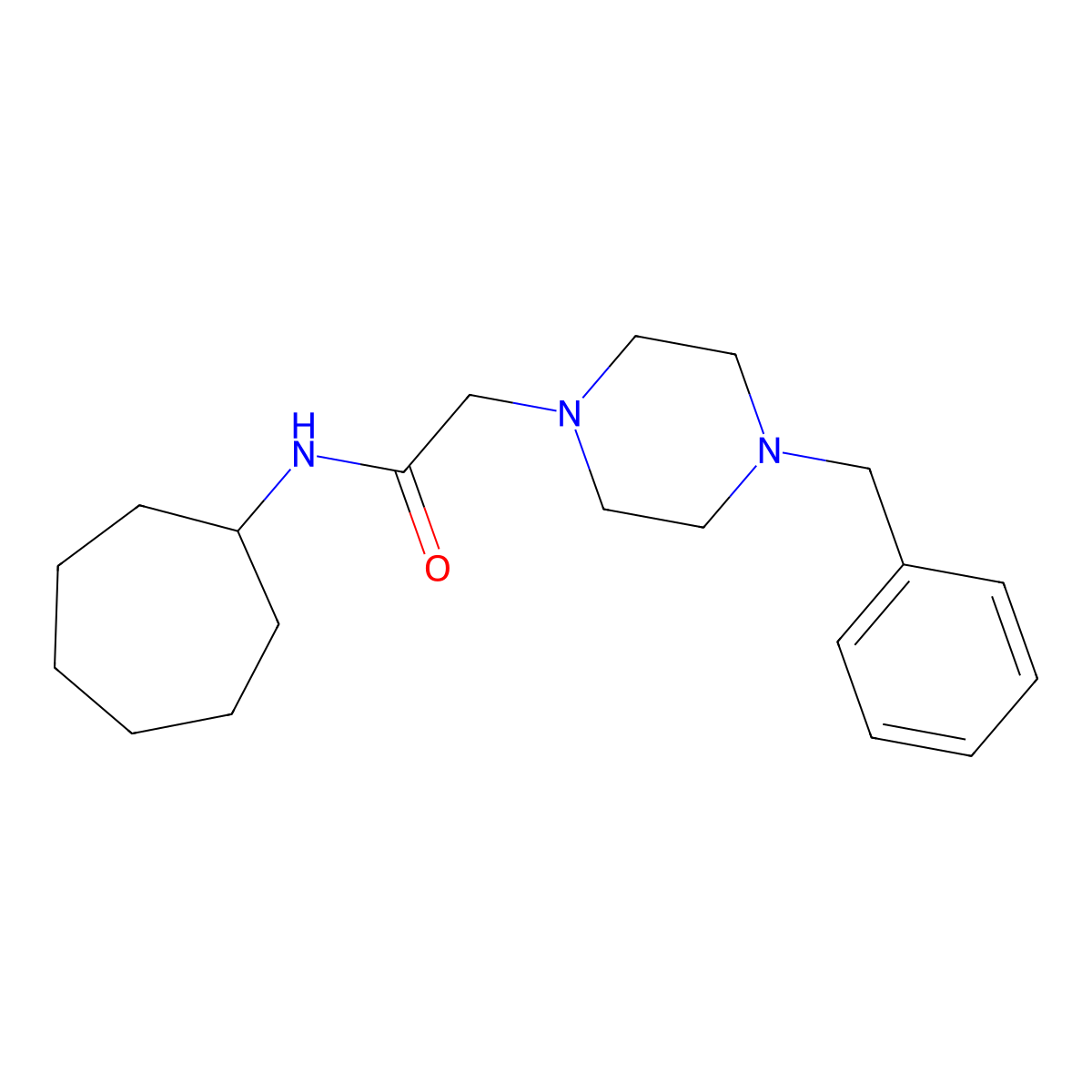 2-(4-benzylpiperazin-1-yl)-N-cycloheptylacetamide molecular structure, CAS 203047-47-6